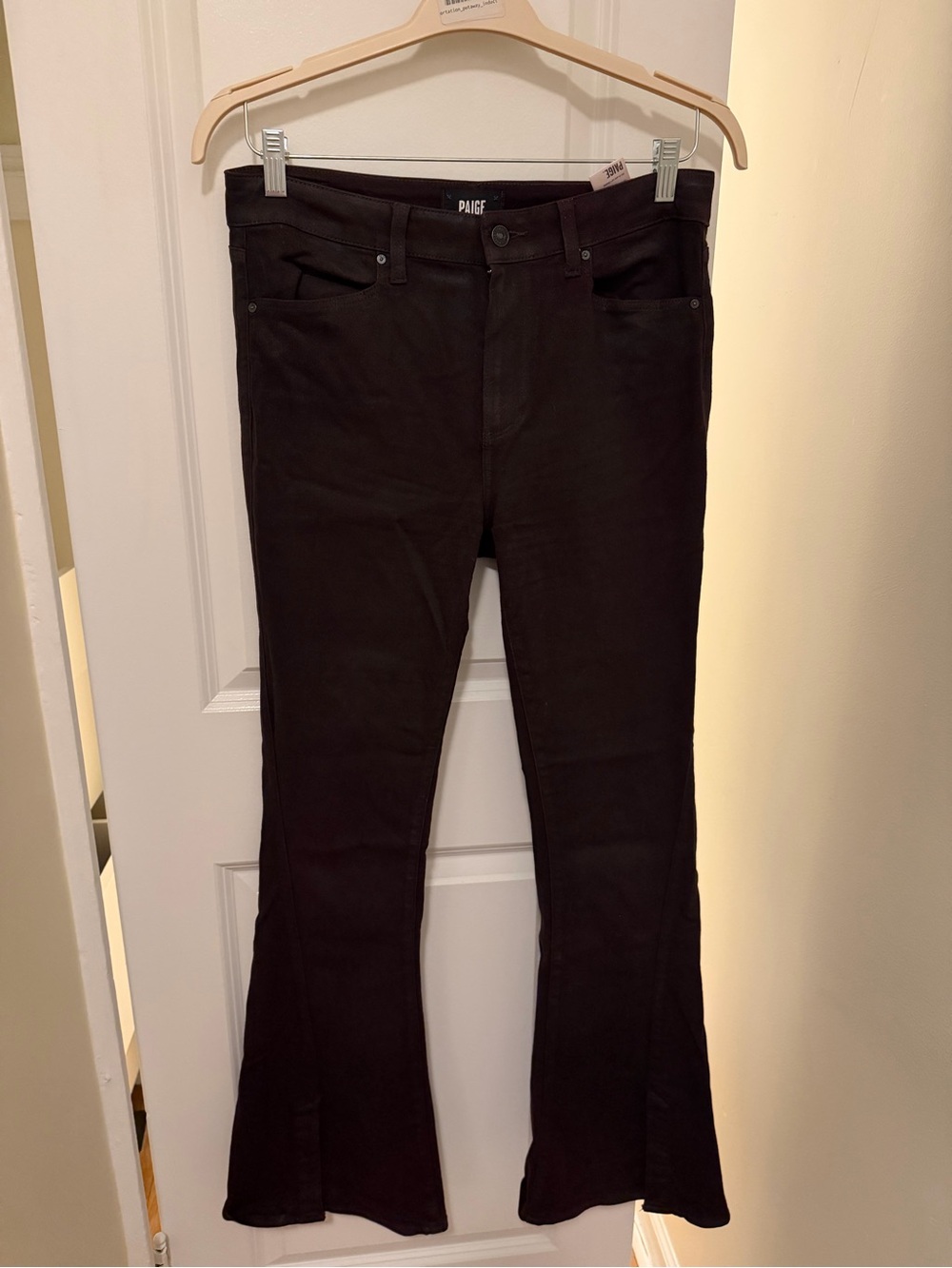 Paige Denim Coated Burgundy Split Leg Flair Jeans